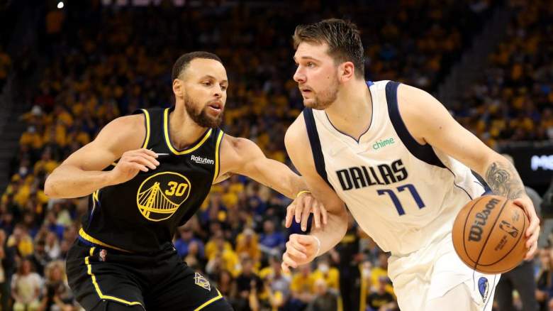 Stephen Curry of the Golden State Warriors and Luka Doncic of the Dallas Mavericks.