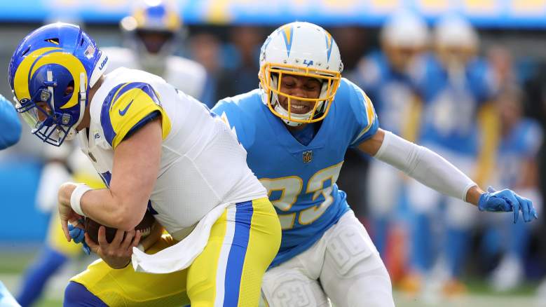 Cornerback (14) Decobie Durant of the Los Angeles Rams against the Los  Angeles Chargers in a