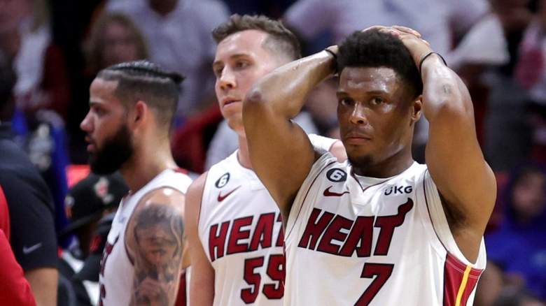 Kyle Lowry reacts to Victor Oladipo's injury in the Miami Heat's Game 3 win over the Milwaukee Bucks.
