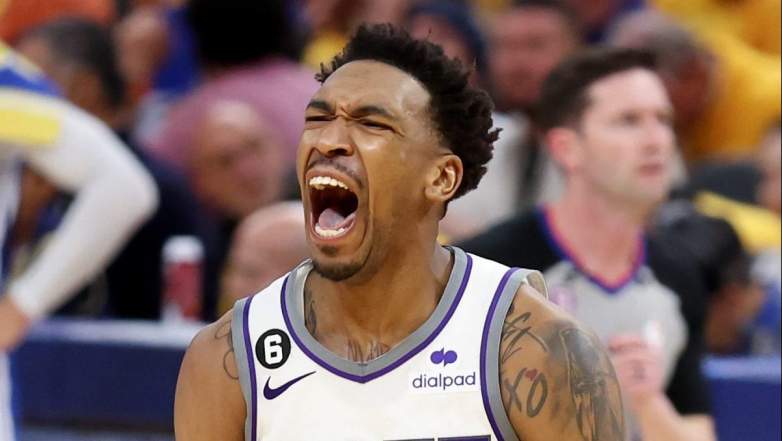 Malik Monk of the Sacramento Kings celebrates in Game 6 against the Golden State Warriors.
