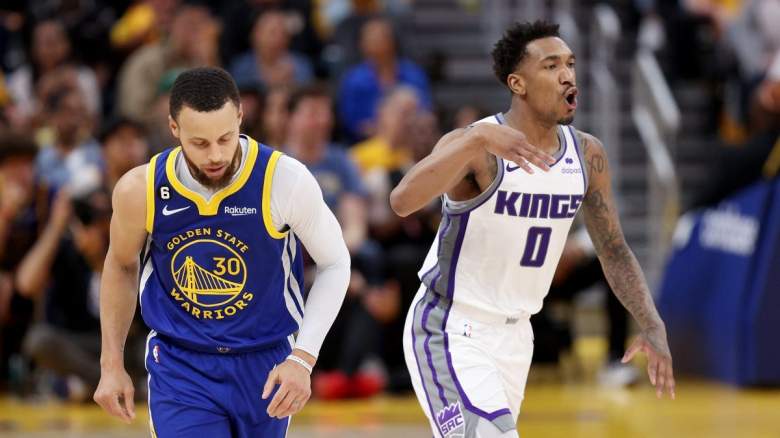 Stephen Curry of the Golden State Warriors and Malik Monk of the Sacramento Kings.
