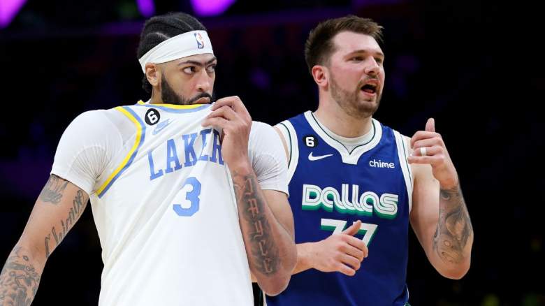 Anthony Davis of the Los Angeles Lakers and Luka Doncic of the Dallas Mavericks.