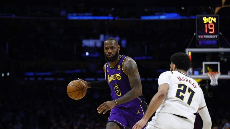Nuggets' Jamal Murray guards Lakers' LeBron James