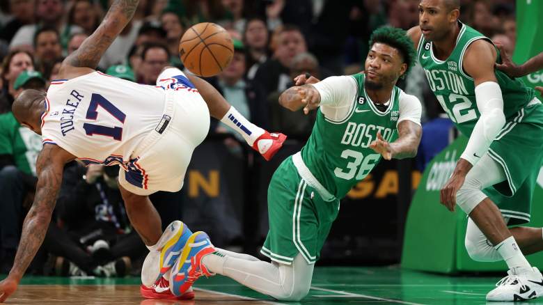 Marcus Smart of the Celtics vs. the Sixers in the East playoffs.