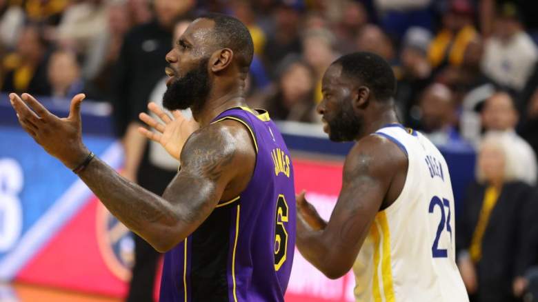 Los Angeles Laker star LeBron James and Draymond Green of the Golden State Warriors.