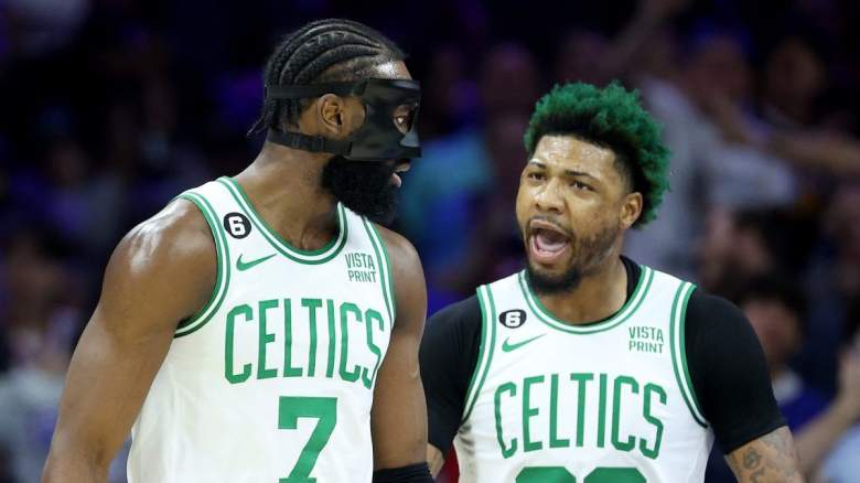 Jaylen Brown and Marcus Smart of the Boston Celtics.