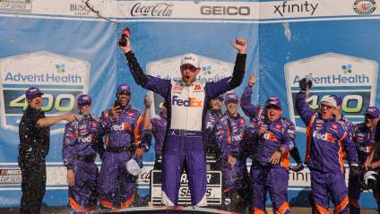 Denny Hamlin Ties Tony Stewart With Wild Last-Lap Move