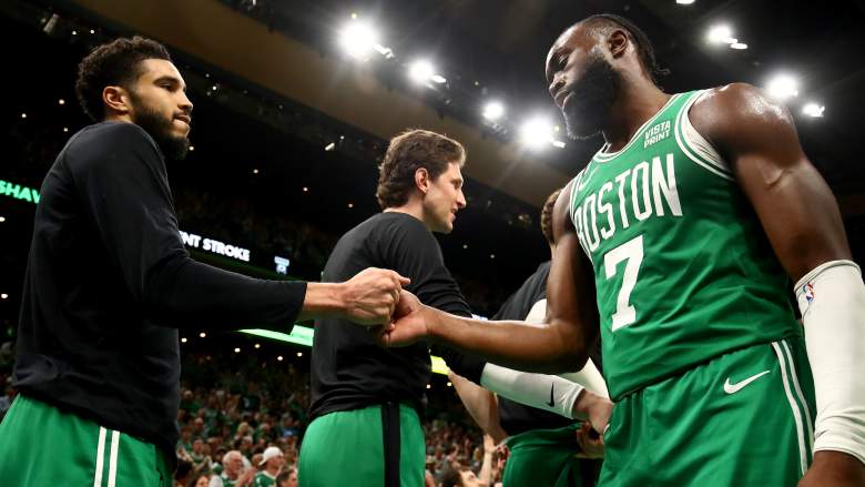 Jayson Tatum (left) and Jaylen Brown of the Celtics.