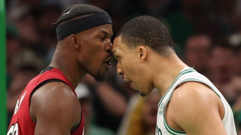 Miami Heat star Jimmy Butler and Grant Williams of the Boston Celtics.