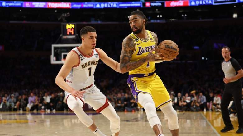 Nuggets' Michael Porter Jr. guards Lakers' D'Angelo Russell