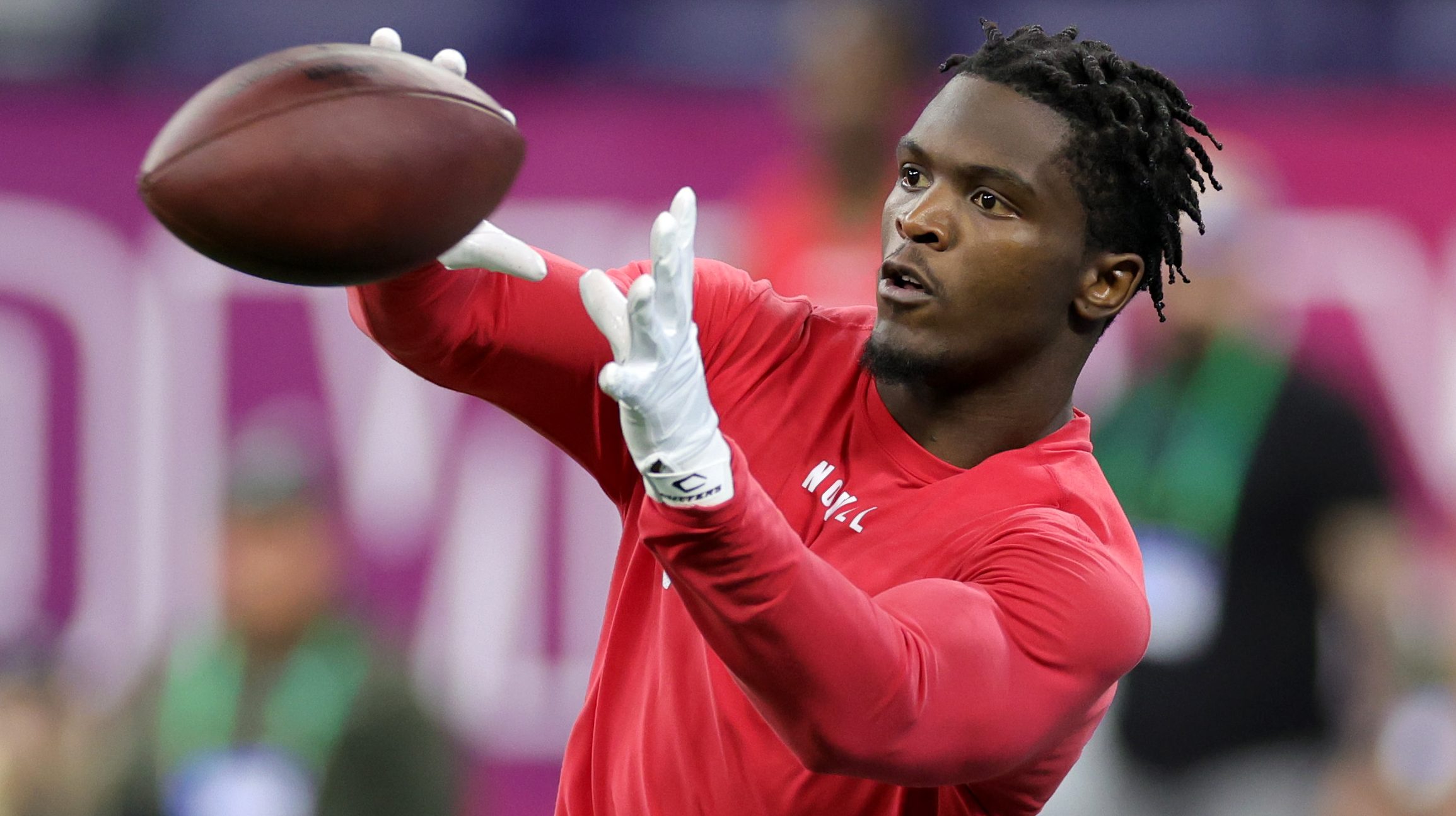 Maryland wide receiver Rakim Jarrett catches a pass during the