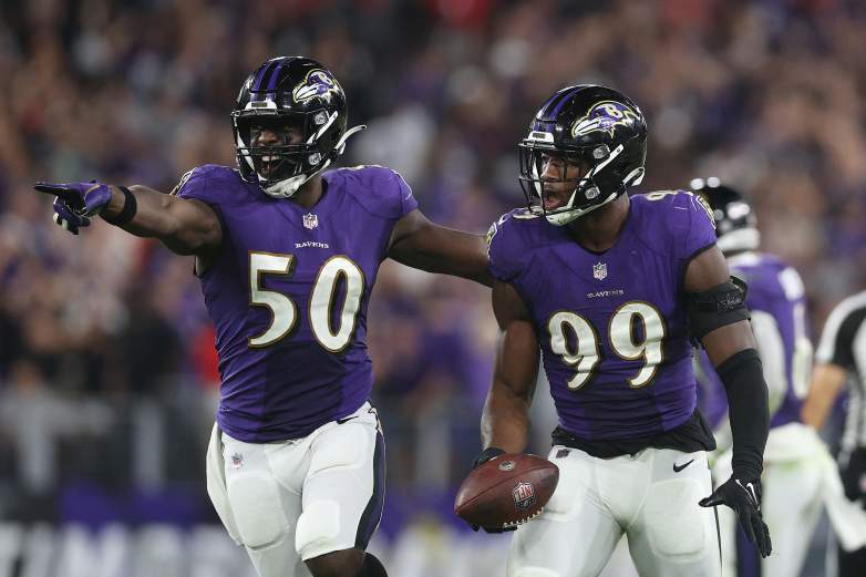 Baltimore Ravens linebacker Justin Houston (50) runs during an NFL