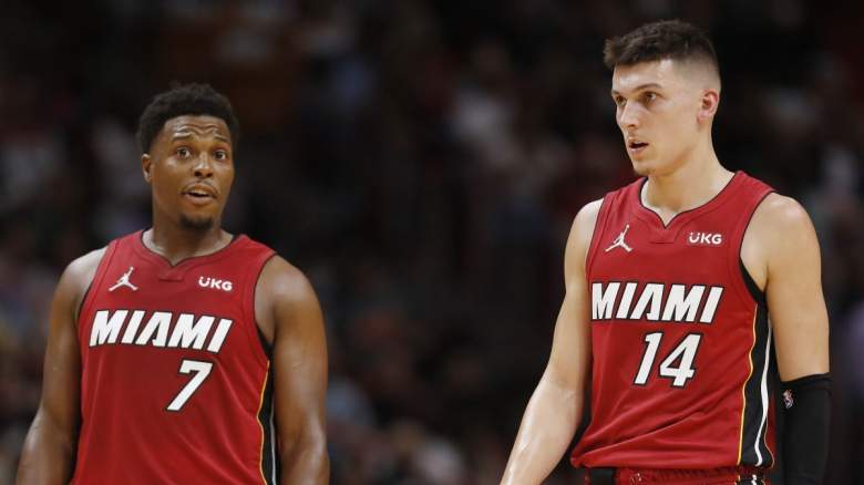 Kyle Lowry and Tyler Herro of the Miami Heat.