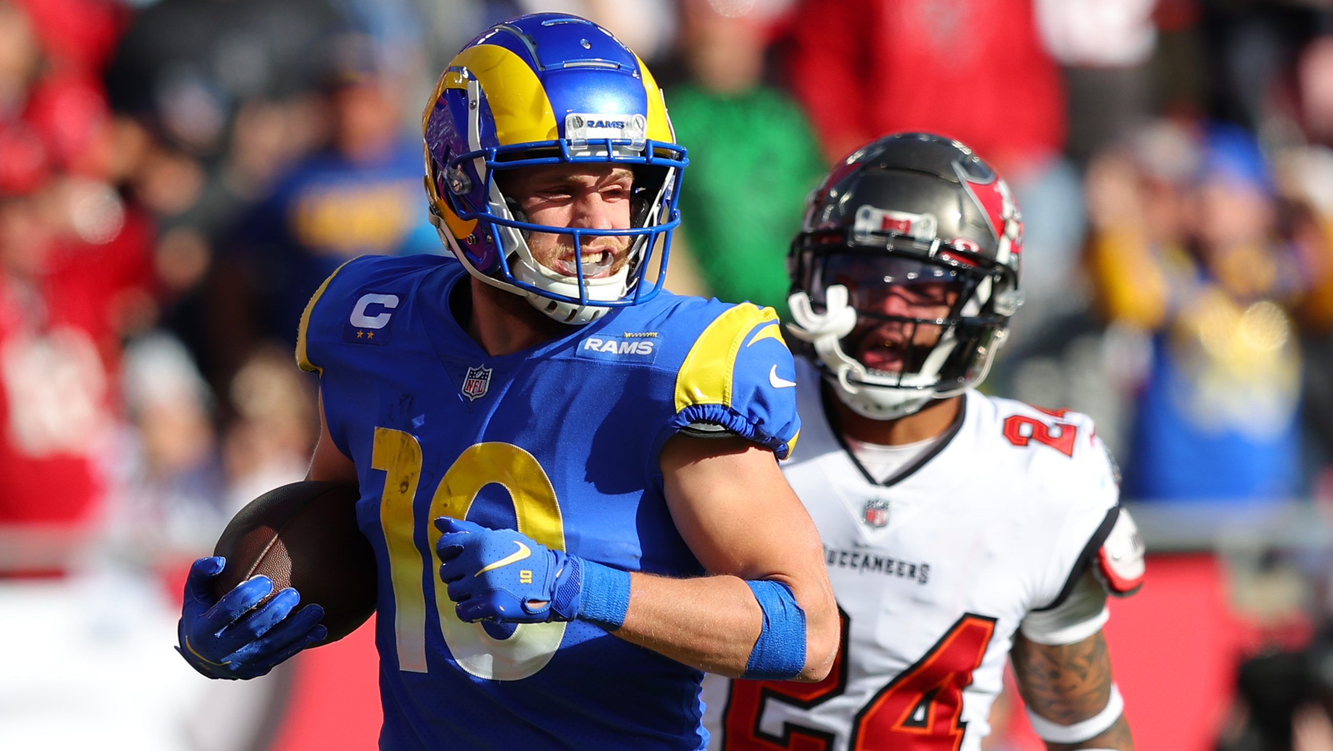 Cooper Kupp of the Los Angeles Rams holds the Vince Lombardi