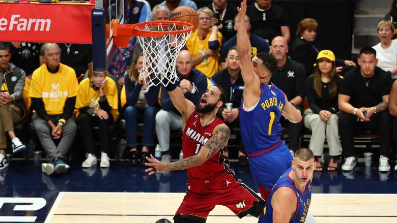 Things did not go well for Caleb Martin (middle) and the Heat in Game 1 of the NBA Finals.