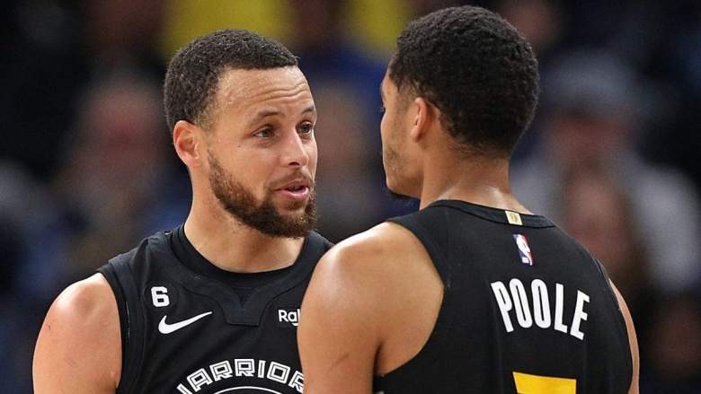 Stephen Curry and Jordan Poole of the Golden State Warriors.