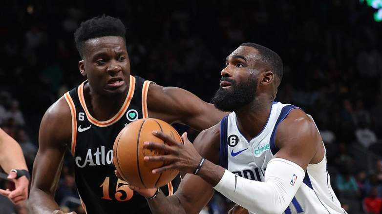 Clint Capela guards Tim Hardaway Jr.