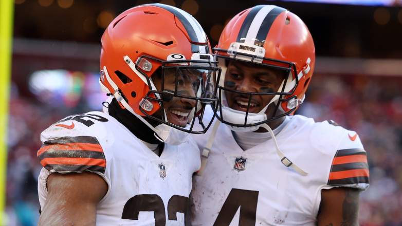 CLEVELAND, OH - DECEMBER 24: Cleveland Browns safety Grant Delpit (22)  celebrates after making a tackle during the third quarter of the National  Football League game between the New Orleans Saints and