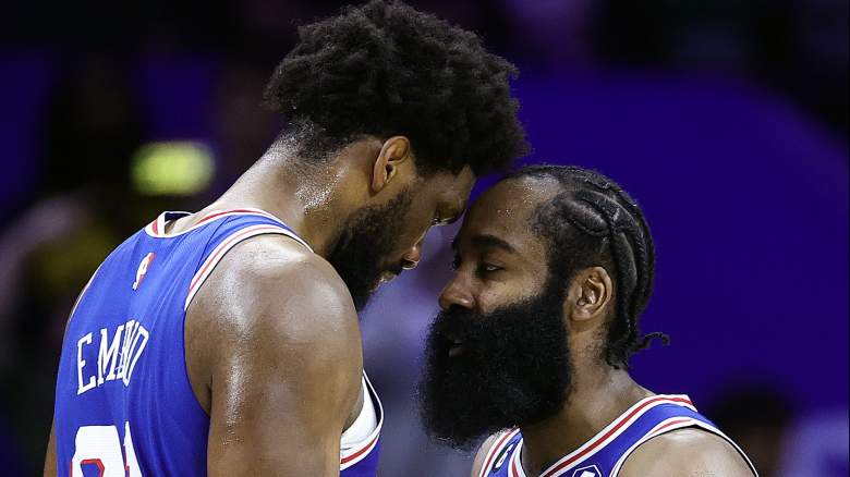 James Harden (right) and Joel Embiid of the Sixers