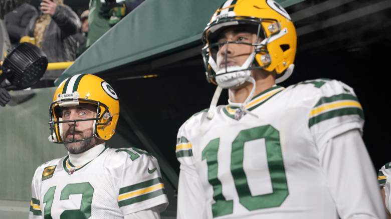 Aaron Rodgers (left) and Jordan Love of the Packers