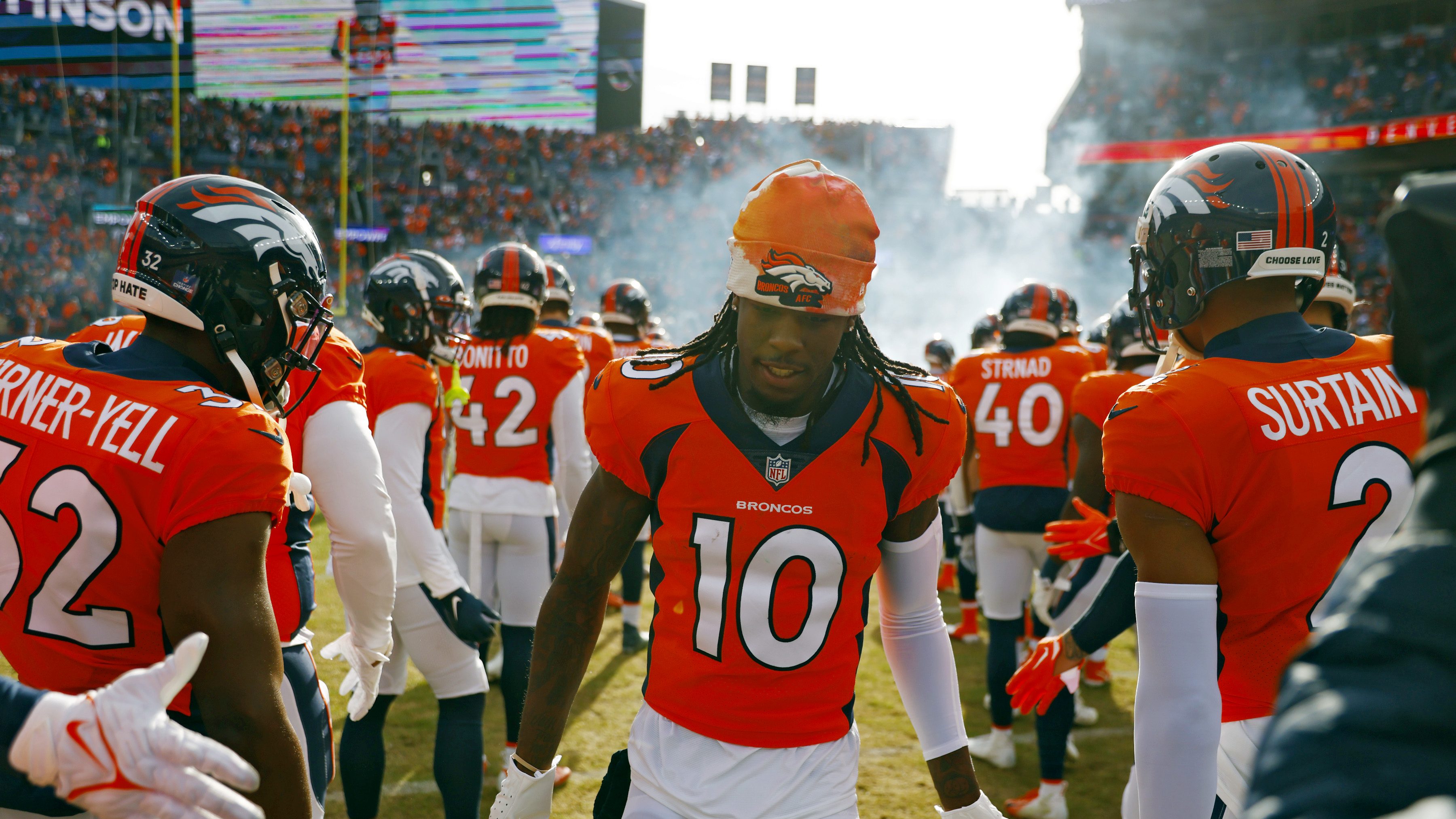 Rod Smith of the Denver Broncos walks on the field during the AFC