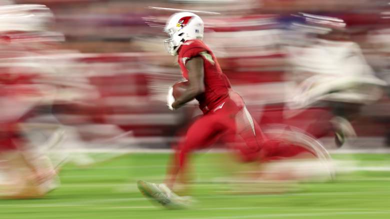 Marquise Brown of the Arizona Cardinals looks on prior to an NFL News  Photo - Getty Images