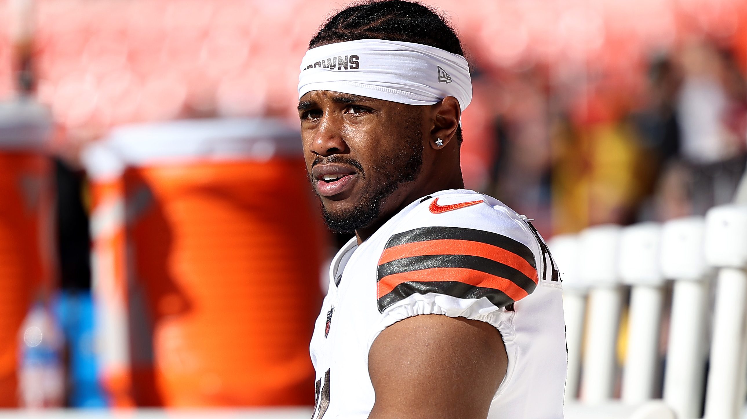 Cleveland Browns wide receiver Donovan Peoples-Jones (11) walks off of the  field at half time during an NFL football game against the Tampa Bay  Buccaneers, Sunday, Nov. 27, 2022, in Cleveland. (AP