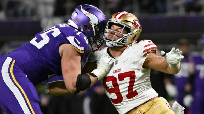 Nick Bosa of the 49ers was frustrated after a zero-sack day against the Vikings in a 22-17 loss on Monday night.