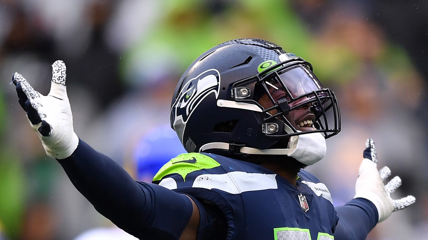 Detail view of the Seattle Seahawks logo seen at the Super Bowl News  Photo - Getty Images