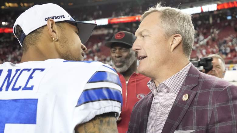 John Lynch (right), 49ers GM and busy man at the NFL trade deadline