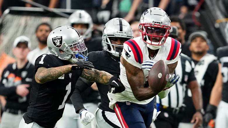 DeVante Parker of the Patriots dropping a critical pass against the Raiders.