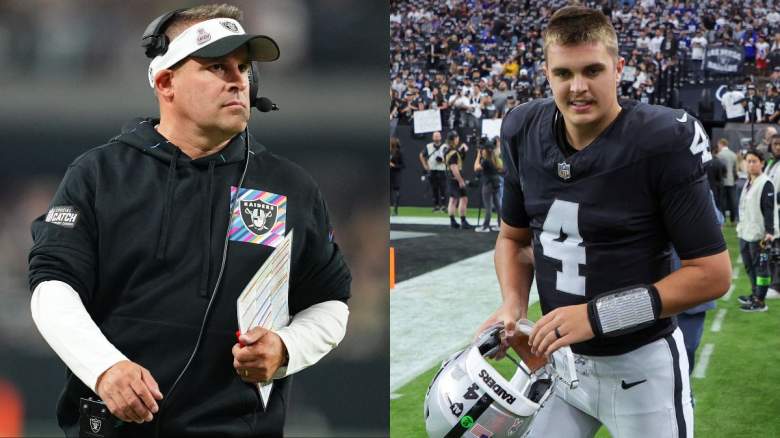 Ex-Raiders coach Josh McDaniels (left) and Aidan O'Connell