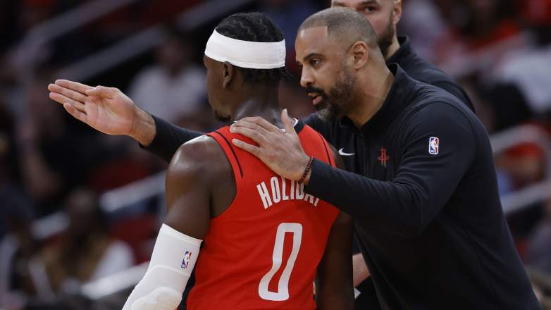 Ex-Celtics coach Ime Udoka (right) of the Houston Rockets