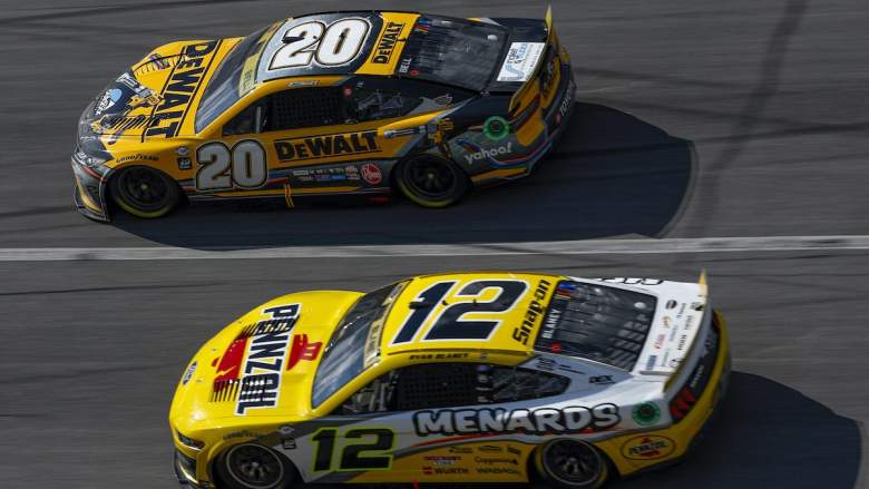 Christopher Bell and Ryan Blaney race at Talladega.