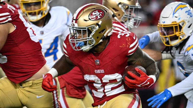 49ers RB Tyrion Davis-Price in preseason against Chargers.