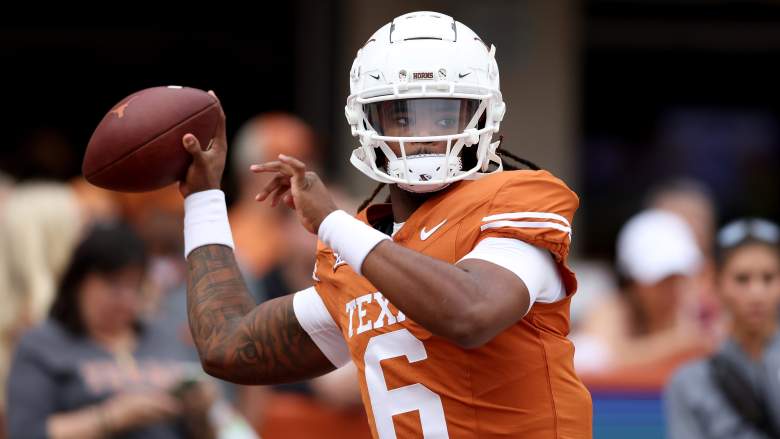 Maalik Murphy of the Texas Longhorns warms up before the game against Kansas State. Murphy said deciding to enter the transfer portal was a tough decision.