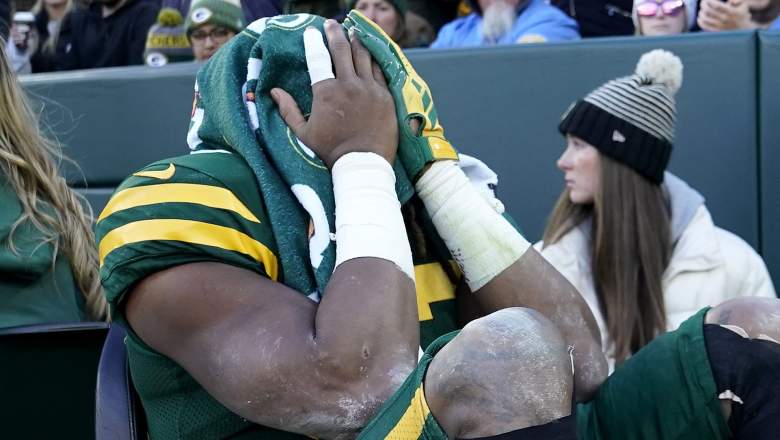 Aaron Jones of the Packers after suffering a knee injury against the Chargers