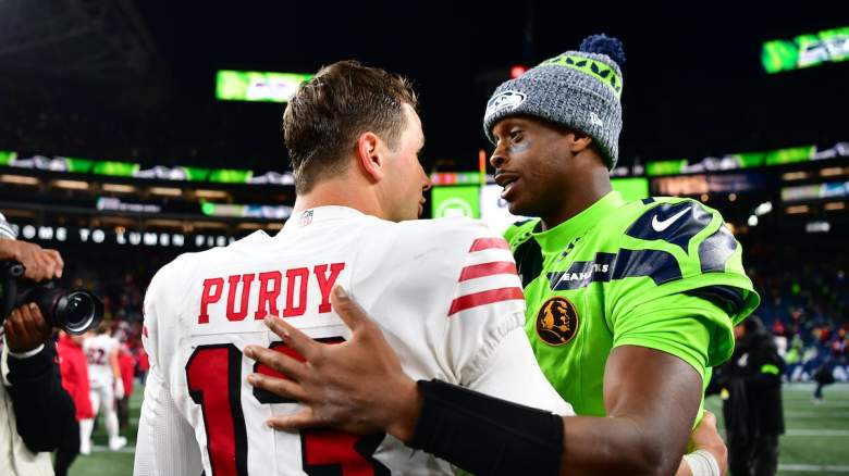 Seahawks QB Geno Smith and 49ers QB Brock Purdy who face off again in Week 14 with a huge point spread favoring the Niners.