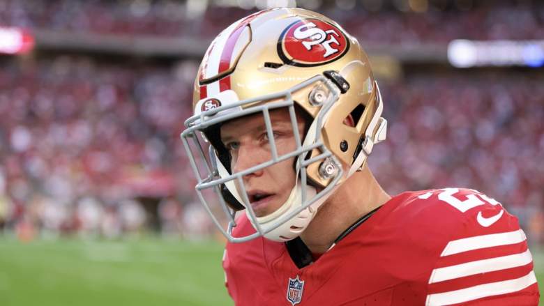 Christian McCaffrey looks to the sideline during 49ers vs. Cardinals game