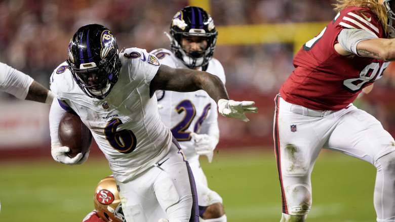 Ravens LB Patrick Queen after interception against 49ers QB Brock Purdy.