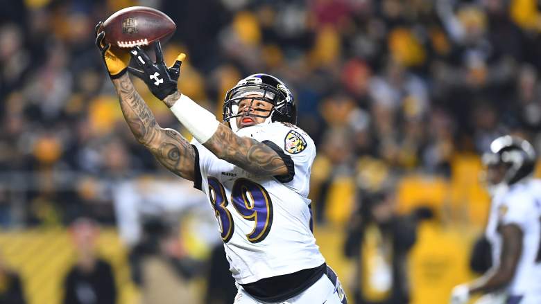 Ex-Ravens WR Steve Smith Sr. catches touchdown against rival Steelers.