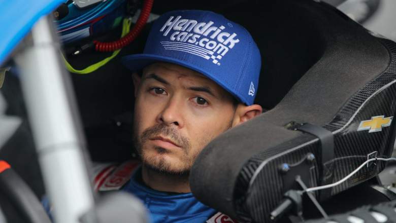 Kyle Larson in car before qualifying.