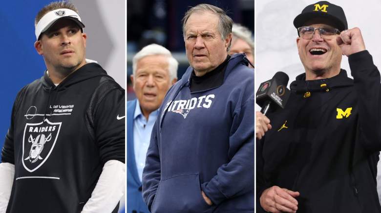 Josh McDaniels (left) and Jim Harbaugh (right) are potential Patriots coaching search candidates to replace Bill Belichick.