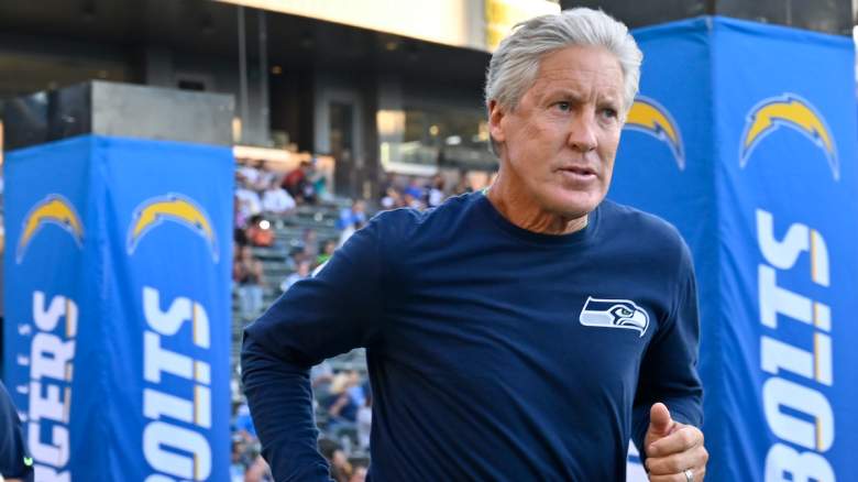 Pete Carroll before a Seahawks-Chargers game in 2019.