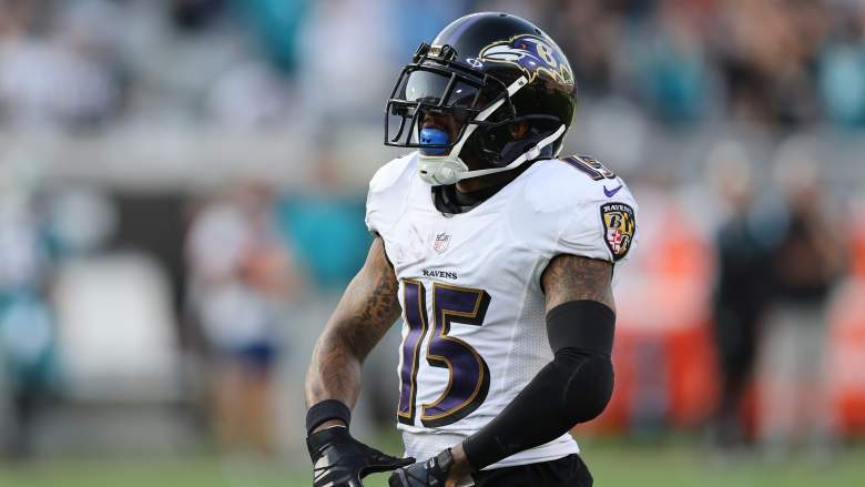 Ex-Ravens WR Desean Jackson celebrates during game against Jaguars.