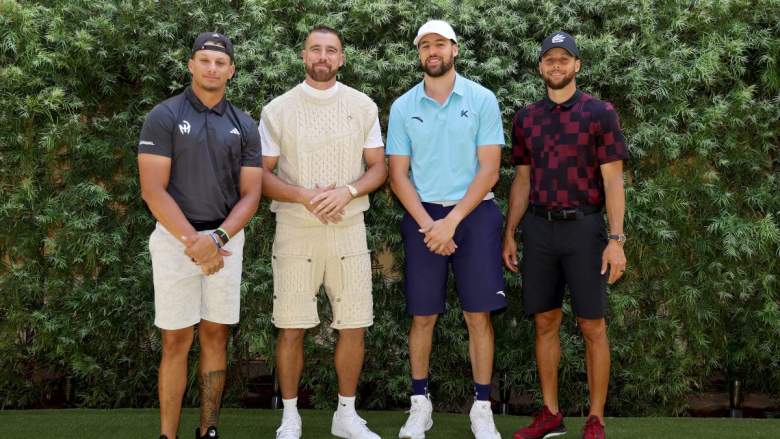 Patrick Mahomes, Travis Kelce, Klay Thompson, and Steph Curry, Warriors