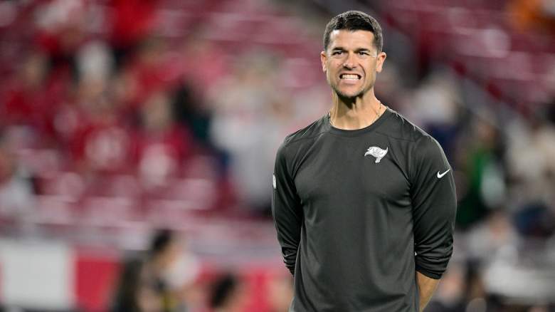 Former Buccaneers offensive coordinator and current Panthers head coach Dave Canales, who wrote a tell-all book with his wife Lizzie, pictured in the 2024 NFL playoffs.