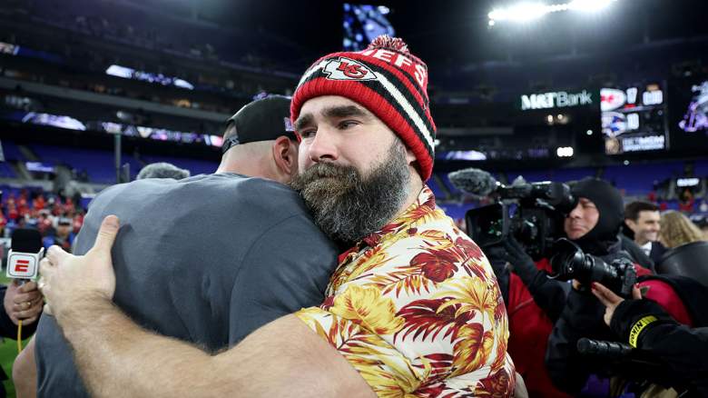 Jason Kelce congratulates his brother after AFC championship win