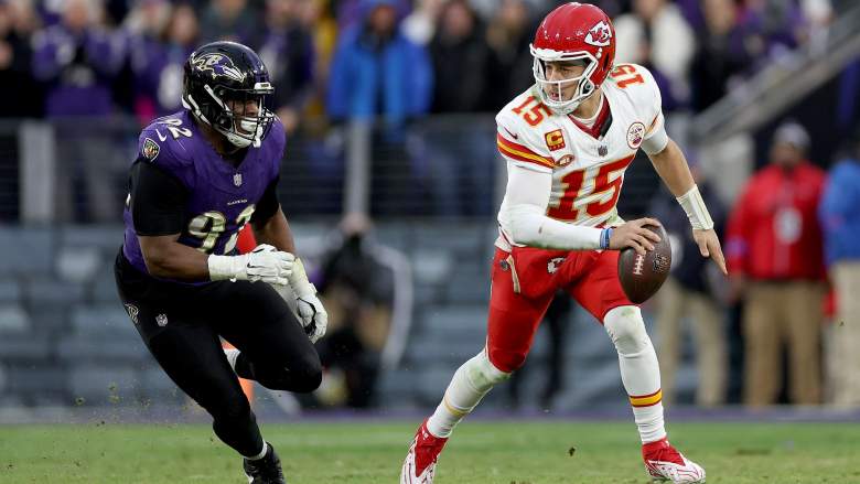 Ravens DT Justin Madubuike chases down Chiefs QB Patrick Mahomes in AFC Championship game.