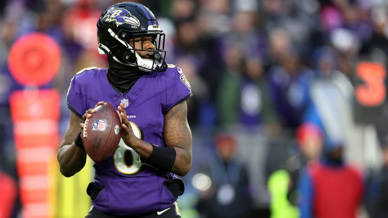 Ravens QB Lamar Jackson drops back to pass against Chiefs.